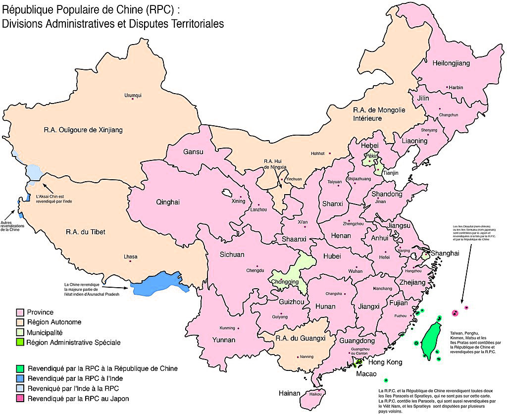 Carte régions Chine